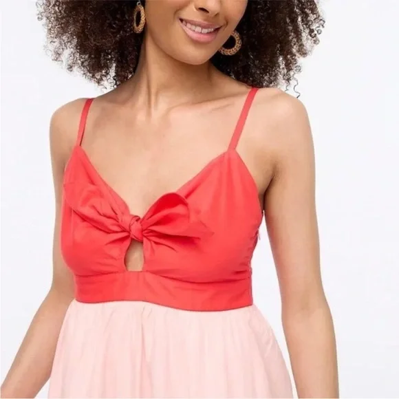 J.Crew Petite Colorblock Tie Front Midi Sundress NWT Coral Pink Blue Dress 10P - Picture 3 of 9